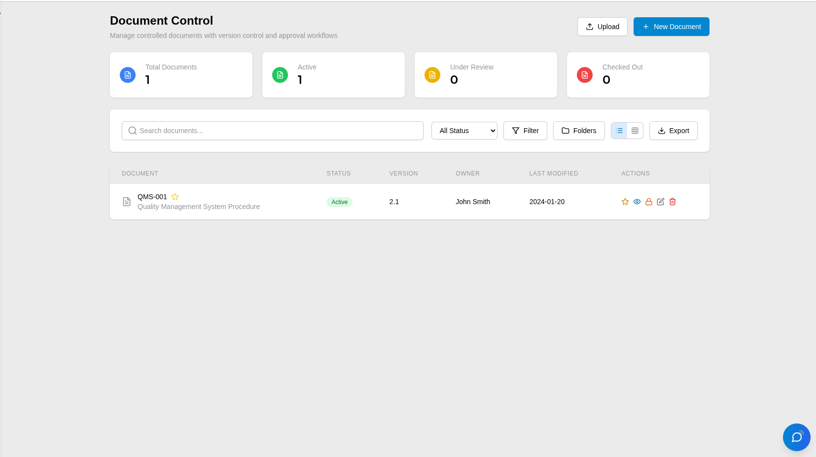 Document Control screenshot